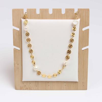 China Trendy Trendy Stainless Steel Jewelry 18K Gold Circular Beams Newest Real Pearl Chain Necklace for sale