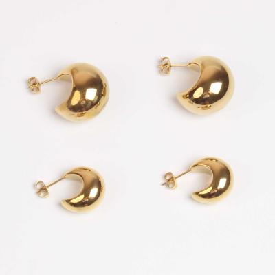 China Trendy Fashion Stainless Steel Jewelry 18k Gold Plated Hollow Coarse Crescent Hot Sale Earrings for sale