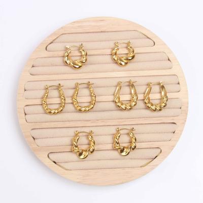 China TRENDY Fashion Stainless Steel Jewelry 18k Gold Plated European Style Twisted Advanced CIRCLE Earrings for sale