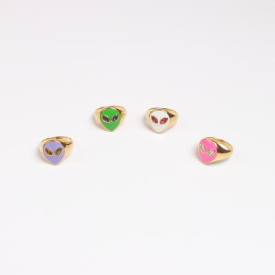 China Trendy Fashion Stainless Steel Jewelry 18k Gold Plated Color Oil Painting Foreign Tapered Diamond Rings for sale