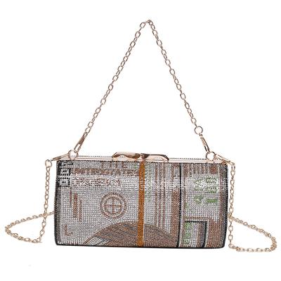 China Beaded 2021 $100 Dollars Luxury Rhinestone Crystal Money Bag Clutch Evening Purse Bag Bling Crystals Money Purse Rhinestone Purse Bag for sale