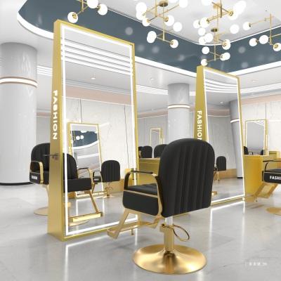 China Modern Double Sided Beauty Salon Chairs Workstation Floor Led Mirror For Salon Station for sale