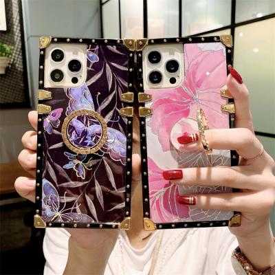 China Luxury Mobile Cell Phone Cover Suit Fashion Shockproof Square Showcase Mobile Filter Mounts With Metal Ring Stand Holder For iphone xr 12 max 13 pro all for sale