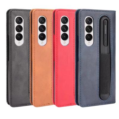 China Back Shockproof Mobile Cell Phone TV Covers Crazy Horse Leather Case Protective For Samsung Galaxy Z Fold 3 5g for sale