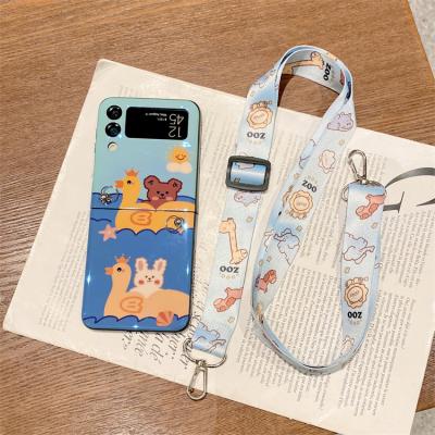 China Shockproof Cross Body Android Mobile Cell Phone Cartoon Cover Hard Filter Frames With Cross - Body Carry Strap For Samsung Galaxy z flip3 zflip 3 for sale