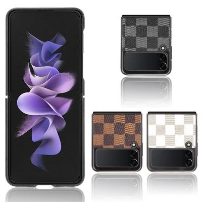 China OEM Shockproof Luxury Cell Phone Leather Texture Shockproof and Grid Pattern Phone Dropproof Case Suitable for Samsung Galaxy Z Flip 3 for sale