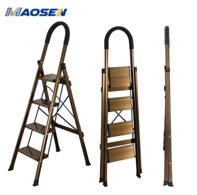 China Champagne Gold Color Aluminum Household Folding Ladders 3 4 5 6 Steps Ladder for sale