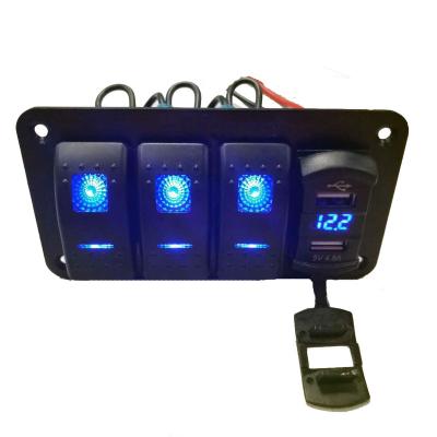 China QC4.0 3Gang 3+1 Boat Car Marine Rocker Switch Panel LED Touch Control ON Rocker Blue Switch for sale