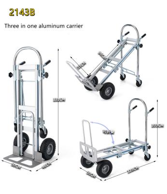 China Durable 3 In 1 Steel Handle Four Wheels Convertible Aluminum Frame Folding Port Freight Hand Truck Trolley for sale