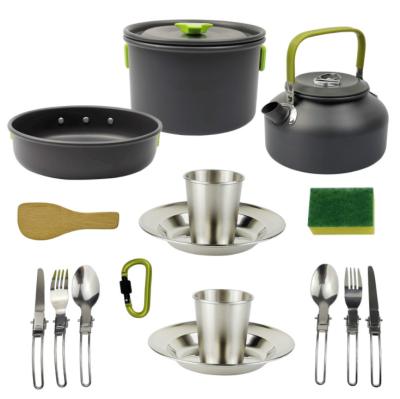 China Portable widely used outdoor camping cookware set 2 or 3 person portable camping cooker stainless steel aluminum alloy camping cooker set for sale