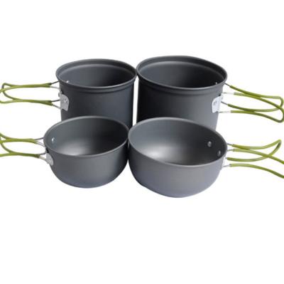 China Portable Made in China Outdoor Portable Multifunctional Outdoor Cookware Set Green Stainless Steel Aluminum Alloy Cookware Set for sale