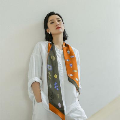 China Long 2021 New Women Designer Twill 100% Silk Scarves In Bluk for sale