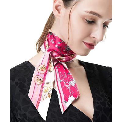 China Hangzhou Long Factory Custom Logo Digital Printed Pure Silk Skinny Scarf for sale