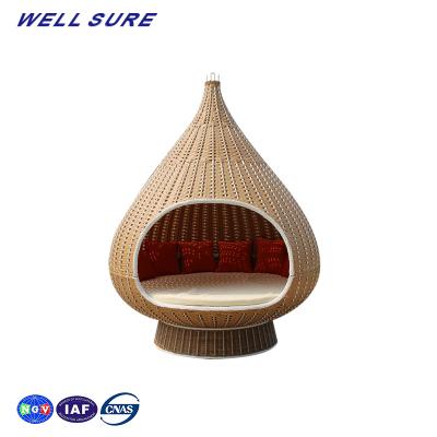 China Modern Garden Leisure Cushions Around Drop Shaped Rattan Outdoor Hanging Daybed for sale