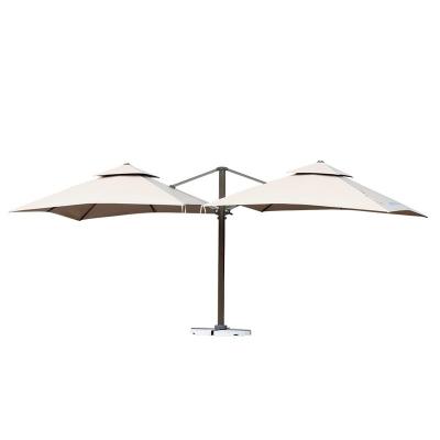 China Modern 2 Double Head 3M 8 Ribs Offset 250g Polyester Cantilever UV Protective Outdoor Patio Garden Hanging Umbrella for sale