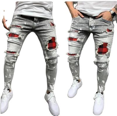 China 2022 QUICK DRY Manufacturers Customize Denim Distressed Fashion Style New Street Wear Patchwork Cotton Men's Stretch Tops Jeans for sale