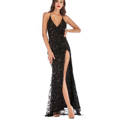 China Women's Summer Black Elegant Luxury Sexy Deep V Backless Split Backless Prom Party Long Dresses Suquin Evening Party Maxi Dress Cocktail for sale