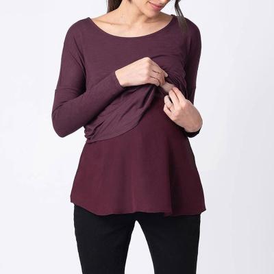 China Top Quality Stylish Anti-Allergy Breastfeeding Clothes Simple Maternity And Nursing Tops Long Sleeve Tee Shirt for sale