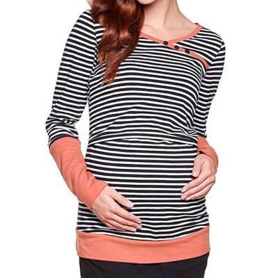 China Wholesale Striped Cotton Anti-allergy Long Sleeve Mother Dress Maternity Clothes for sale