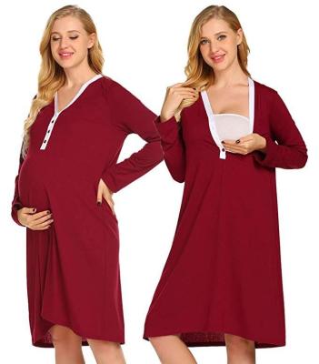 China Anti-allergy Fashion V-Neckline Long Sleeve Pregnant Women Breastfeeding Dress for sale