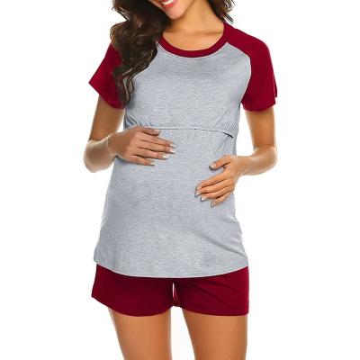 China QUICK DRY Women's Nursing Nursing Clothes 2 Piece Sleeve T-shirt Shorts Maternity Shorts And Lounge Pajamas Set for sale