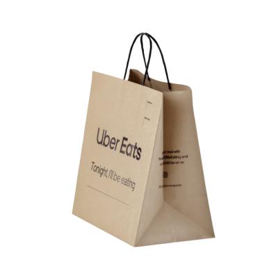 China Recyclable Logo Custom Restaurant Hot Food Togo Take Out Takeout Wide Gusset Heavy Duty To Go White Brown Kraft Takeout Paper Bags for sale