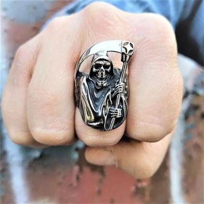 China Retro Jewelry FASHIONABLE Personality Reaper Sickle Stainless Steel Ring Bossy The Skull Titanium Steel Ring for sale