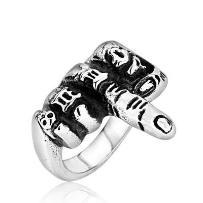 China FASHIONABLE Personality Jewelry Stainless Steel Ring Mens Retro Middle Finger Cast Titanium Steel Ring for sale