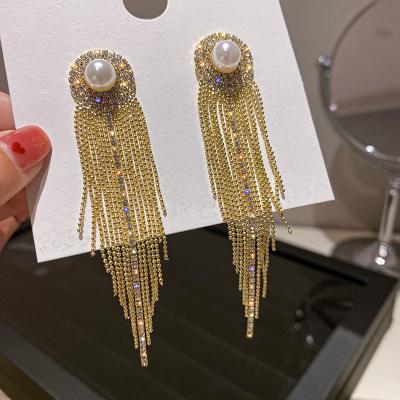 China 925 Fashionable South Korea needle personality temperament long pearl silver earrings long dangling earrings for women for sale