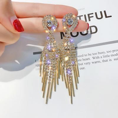 China Net Red Full Diamond Tassel Earring Drop Earrings For Ears Fashion TRENDY Femininity Long for sale