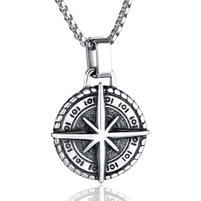 China FASHIONABLE Men's Retro Titanium Steel Pendant Necklace Stainless Steel Compass Pendant Manufacturers Wholesale for sale