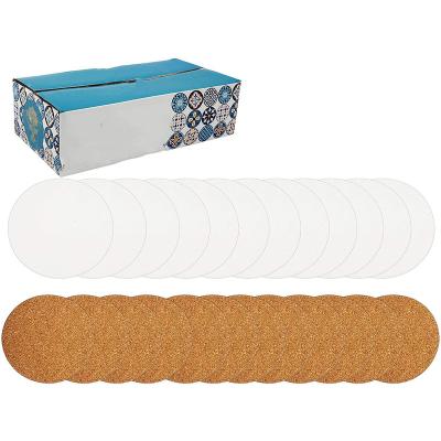 China 12 packs of 4inches round white unglazed ceramic tile coasters with adhesive Cork Backing Pads for sale