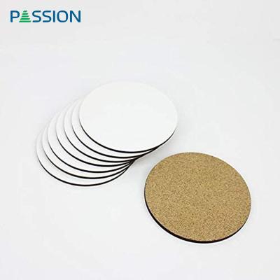 China Viable Lamination Round Pantone Color Waterproofing Customer Drinking Empty Bar Cork Backed Mdf Coaster for sale