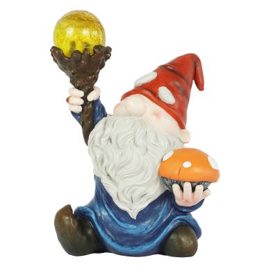 China With Glass Balls Garden Wizard Decor Solar Light Custom Craft, Waterproof Resin Gnome Statue With Solar Light for sale