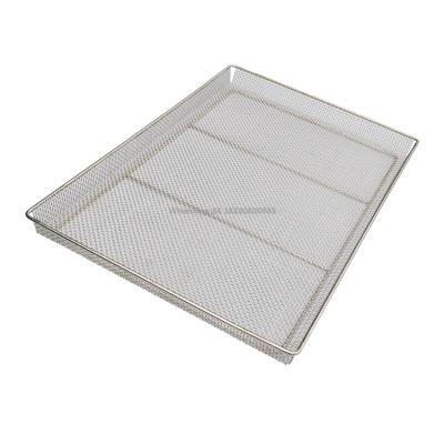 China Custom Square 304 Stainless Steel Size 30x40mm Plain Weave Long Working Baking Serving Tray With Hole For Kitchen Deep Metal Bread Food 316 for sale