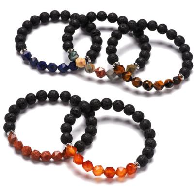 China New Arrivals Natural Flat Elastic Western Style Wire Gemstone Men Bracelet, New Nugget Stone Stretch Cut Bracelet For Men for sale