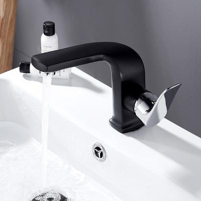 China Black Water Mixer Tap Chrome Bathroom Sink Metered Faucet Cold And Hot Bathroom Faucets Faucet for sale