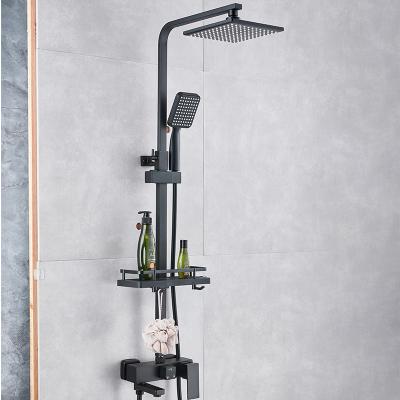 China With Slide Bar Square Matt Black Thermostatic Temperature Wall Mounted Bathroom Faucet Rain Shower Fixtures System for sale