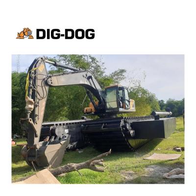 China Multifuction DIG DOG Marsh Buggy Excavator Amphibious Floating Steel Amphibious Pontoon For Marsh Excavator for sale