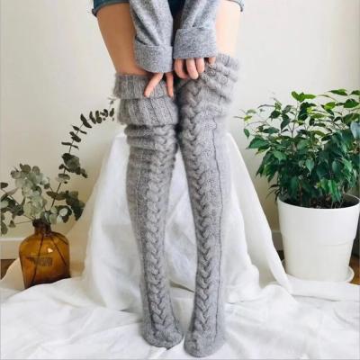 China New Adult Fashion QUICK DRY Knit Over The Knee Stockings Winter Extended Solid Color Woolen Knee High Socks Keep Warm Breathable Sexy Socks for sale