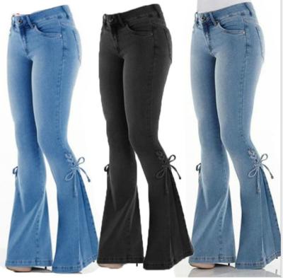 China QUICK DRY fashion high stretch wide leg jeans pants for women mid waist skinny denim pants for sale