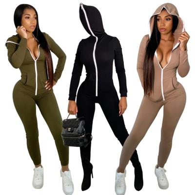 China Hot-selling QUICK DRY fitness pants one-piece leisure sports long sleeve suit with zipper solid color hooded one-piece sweatshirt for sale