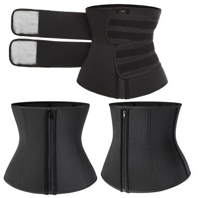 China Breathable Tummy Control Waist Trainer 9 Steel Bones Double Adjustable Abdominal Belt With Zipper Closure Stomach Slimming Belt for sale