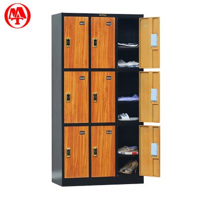 China New Modern Wooden Grain Clothing Locker Bedroom Metal Wardrobe Closet for sale