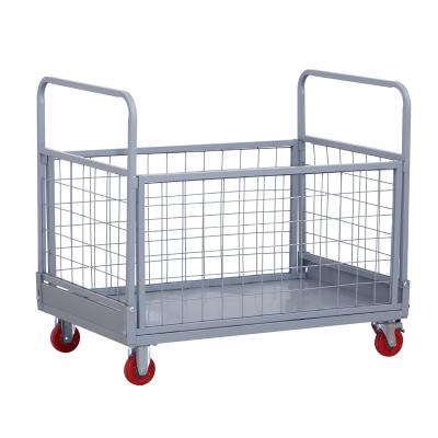 China Tools Heavy Duty Metal Wire Mesh Trolley With Wheels Warehouse Transport Hand Trolley Steel Trolley for sale