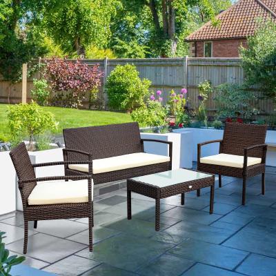 China YASN HYTZ052 Mueble Para Exteriores 4 Modern Furniture Glass Table Pieces Garden Patio Rattan Furniture Table And Chair Set for sale