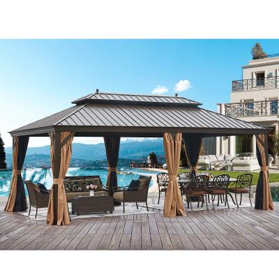 China YASN ZYP017 Durable Custom Aluminum Roof Double Roof Garden Gazebo Canopy Pergolas Hardtop Patio Gazebo for sale