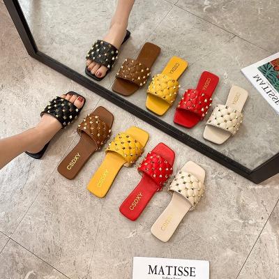 China Woman Breathable Stud Flat Slippers Shoes Summer for sale