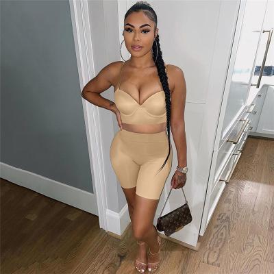 China 2022 New Arrival Sexy Breathable Two Piece Set Suspender Crop Top With Shorts 2 Piece Crop Jogger Set Set Women Summer for sale