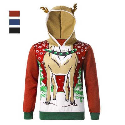 China 2021New Arrival European and American Antler Christmas Anti-shrink Hoodie Printed Color Matching Anime Oversized Hoodies for sale